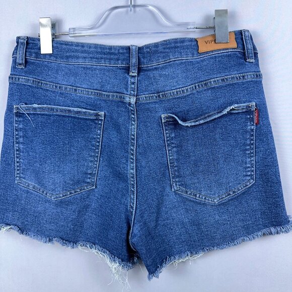 Vipones Denim Jean Shorts Womens Size 12 High Rise Distressed Stretch Blue - Picture 2 of 8
